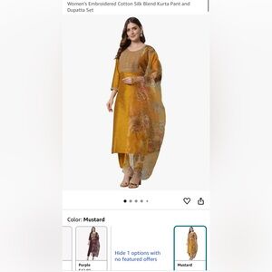 Mustard Embroidered Kurta Pant and Dupatta Set, never worn
